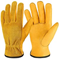 Auelife Gardening Gloves Guantes de cuero de vaca- Guantes de trabajo de cuero transpirables y flexibles para hombres y…